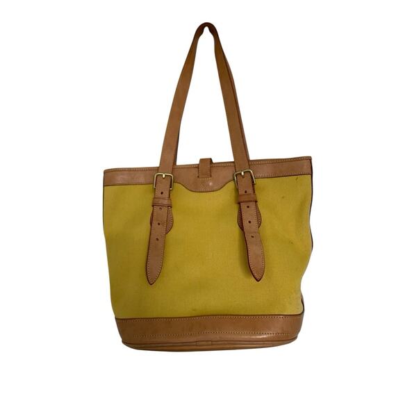 Vintage Dooney & Bourke Cabriolet & Vachetta Leather Yellow Bucket Shoulder Bag - Picture 4 of 12